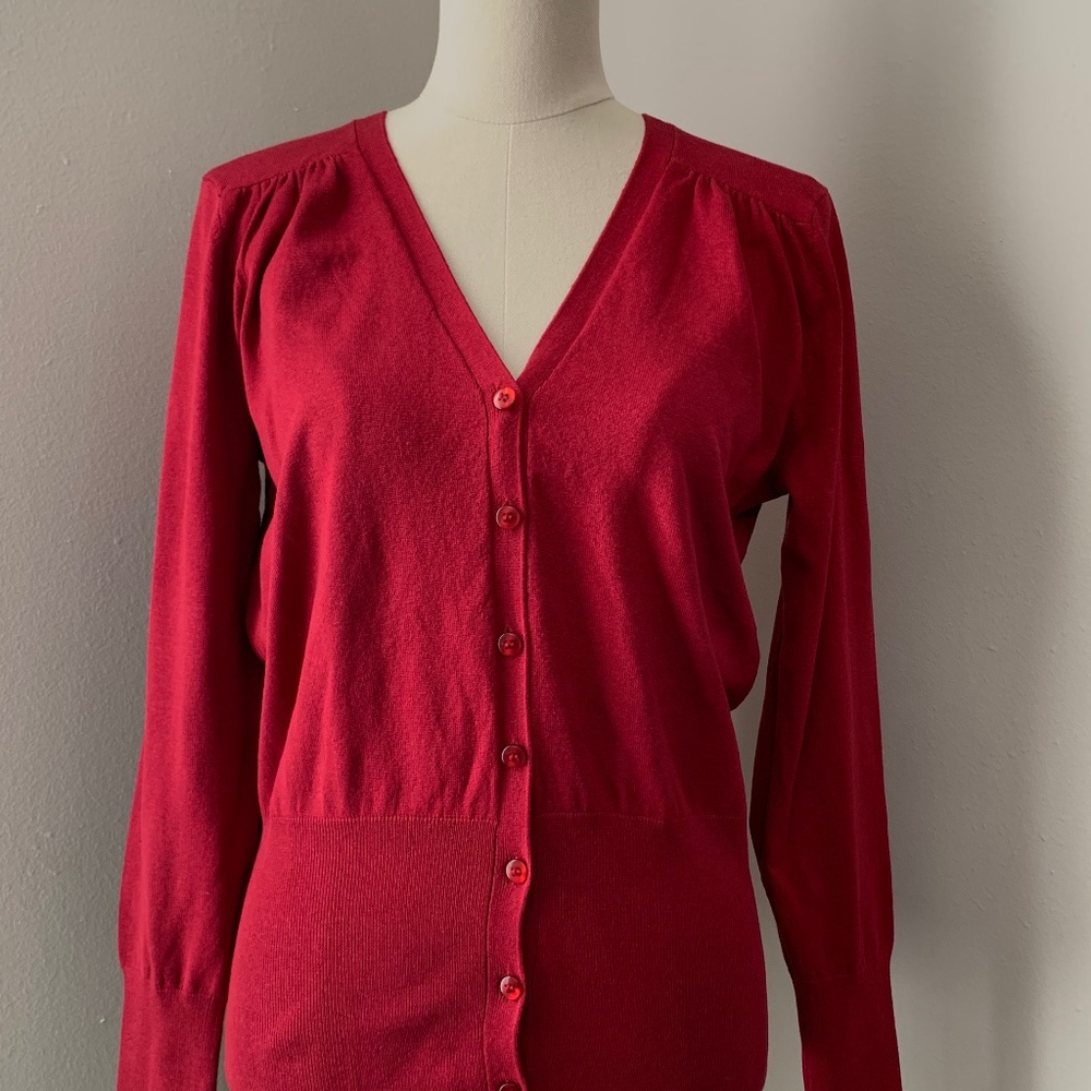 Like New Red Silk blend V Neck Cardigan
